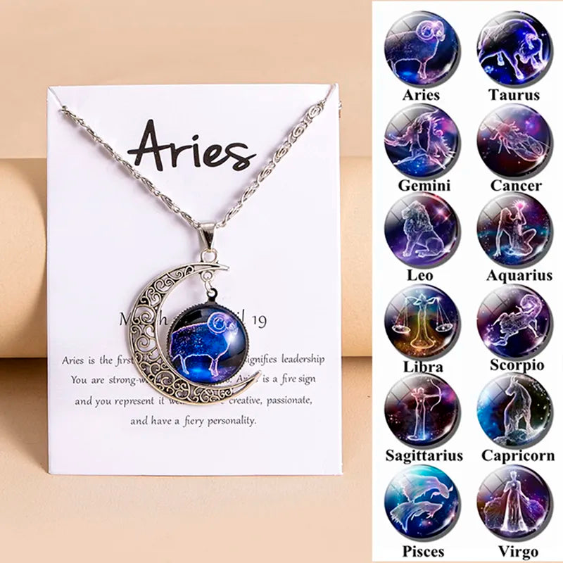 Vintage 12 Zodiac Sign Moon Pendant