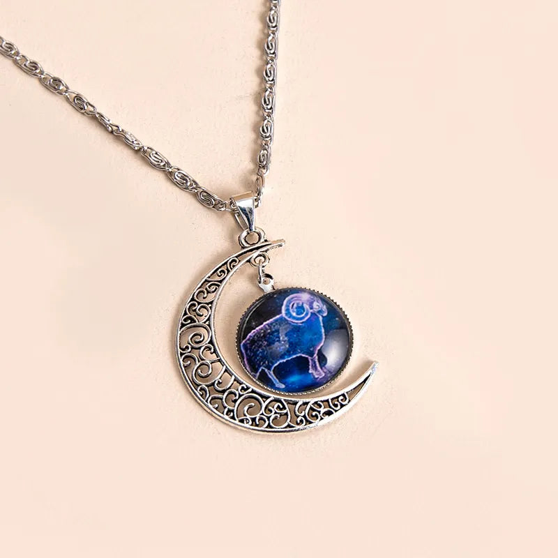 Vintage 12 Zodiac Sign Moon Pendant