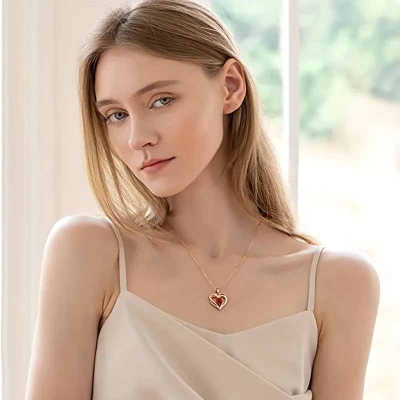 Red Zircon Necklaces With Rose Flower Gift Box