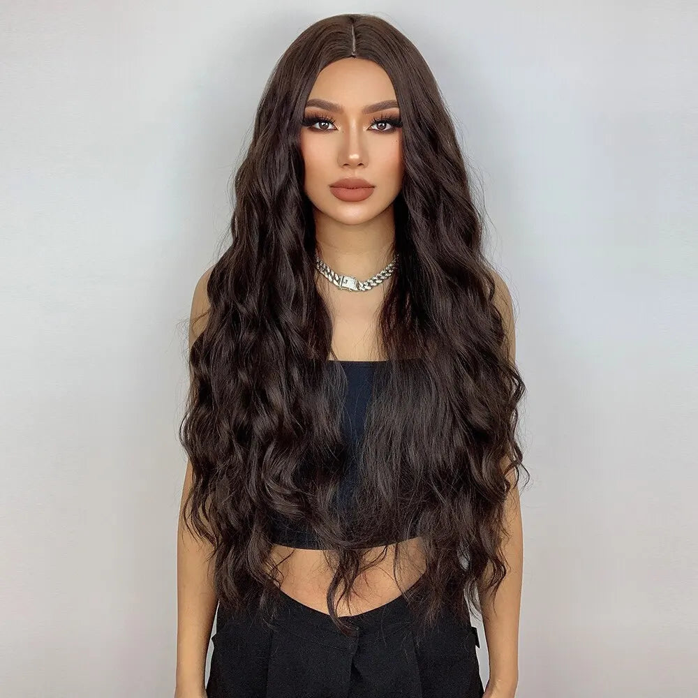 Long Brown Curly Wavy Wig